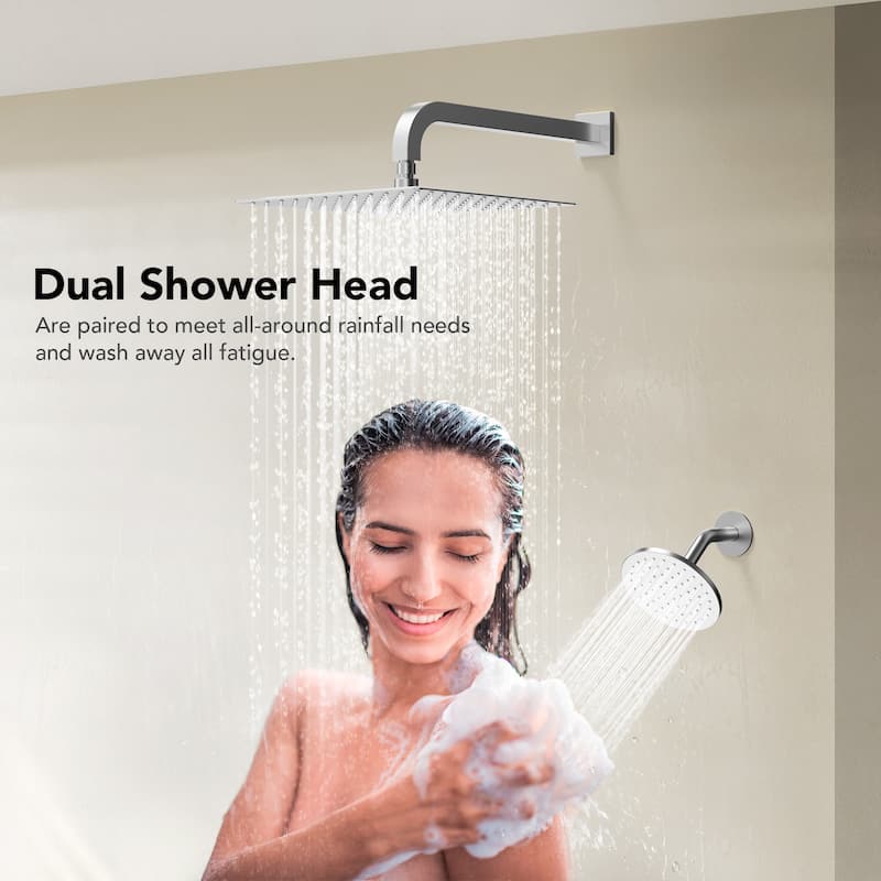 Thermostatic Shower System 12" Dual Heads Shower Faucet with High